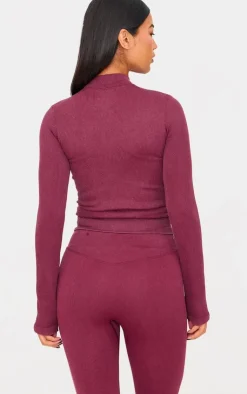 PrettyLittleThing Athletic Jackets*Acid Wash Seamless Ribbed Zip Up Cropped Sports Jacket