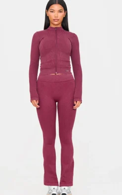PrettyLittleThing Athletic Jackets*Acid Wash Seamless Ribbed Zip Up Cropped Sports Jacket
