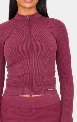 PrettyLittleThing Athletic Jackets*Acid Wash Seamless Ribbed Zip Up Cropped Sports Jacket