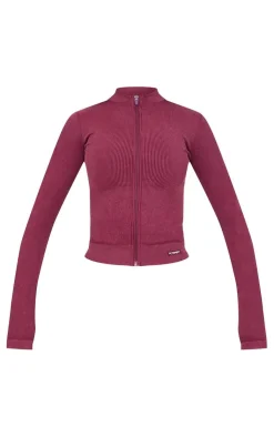 PrettyLittleThing Athletic Jackets*Acid Wash Seamless Ribbed Zip Up Cropped Sports Jacket