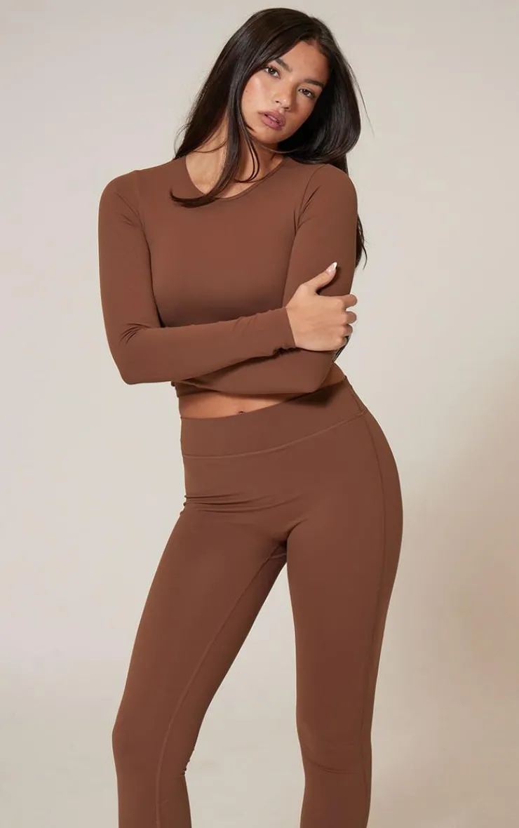 Outlet PrettyLittleThing Snatched Sculpt Long Sleeve Crop Top Deep Mocha