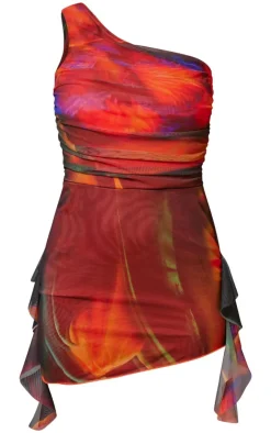 Abstract Print Mesh One Shoulder Bodycon Dress-PrettyLittleThing Hot