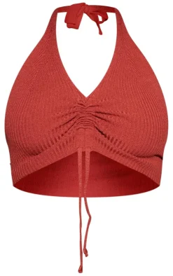 PrettyLittleThing Knitted Tops*Ruched Channel Halterneck Soft Knit Top