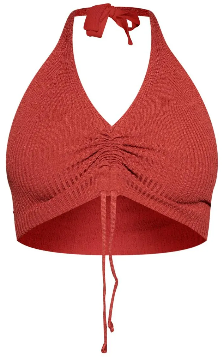 PrettyLittleThing Knitted Tops*Ruched Channel Halterneck Soft Knit Top