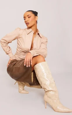 PrettyLittleThing Shirts*Ruched Front Cropped Shirt