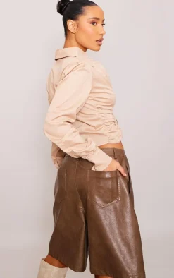 PrettyLittleThing Shirts*Ruched Front Cropped Shirt