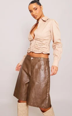 PrettyLittleThing Shirts*Ruched Front Cropped Shirt
