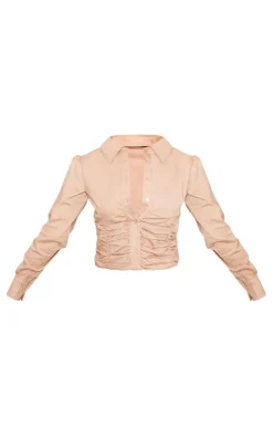 PrettyLittleThing Shirts*Ruched Front Cropped Shirt