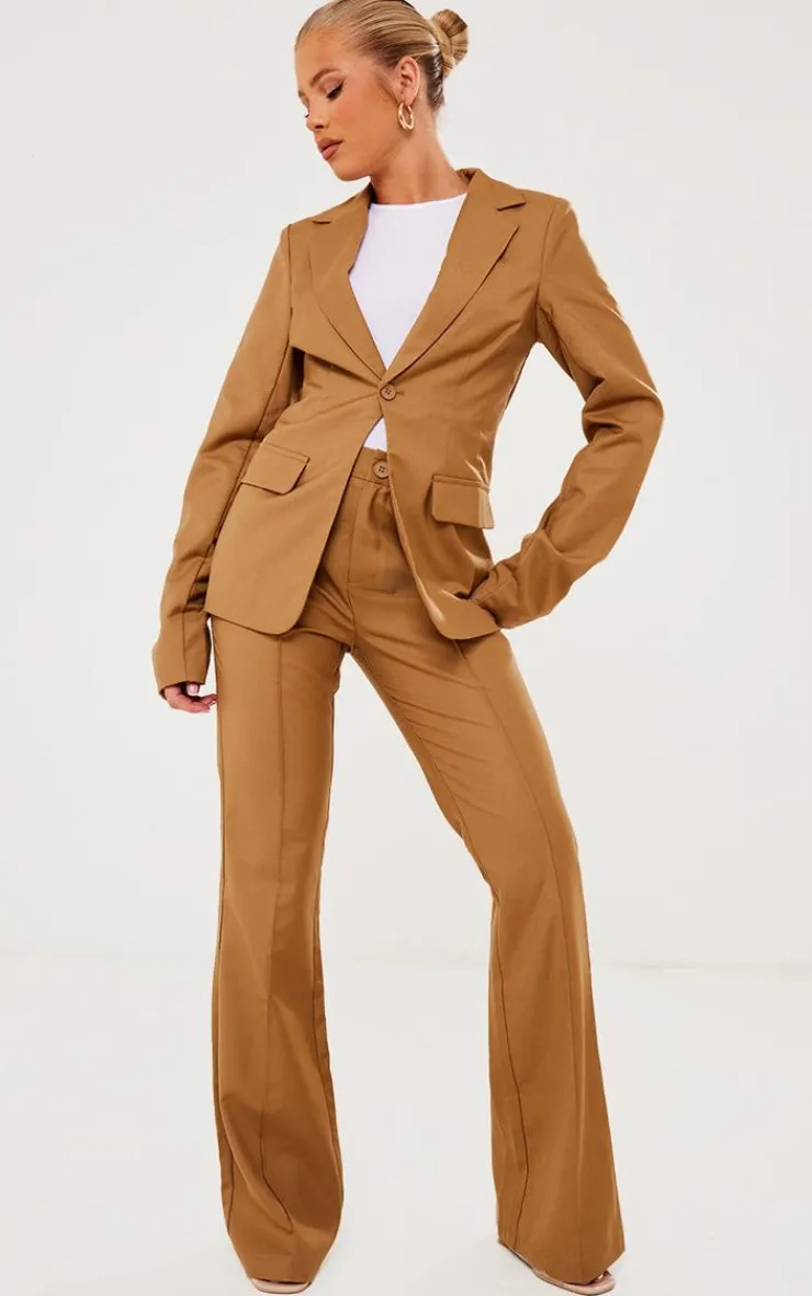 Best PrettyLittleThing Tailored Woven Flared Pants Deep Stone