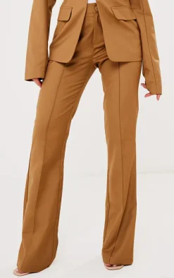 Best PrettyLittleThing Tailored Woven Flared Pants Deep Stone