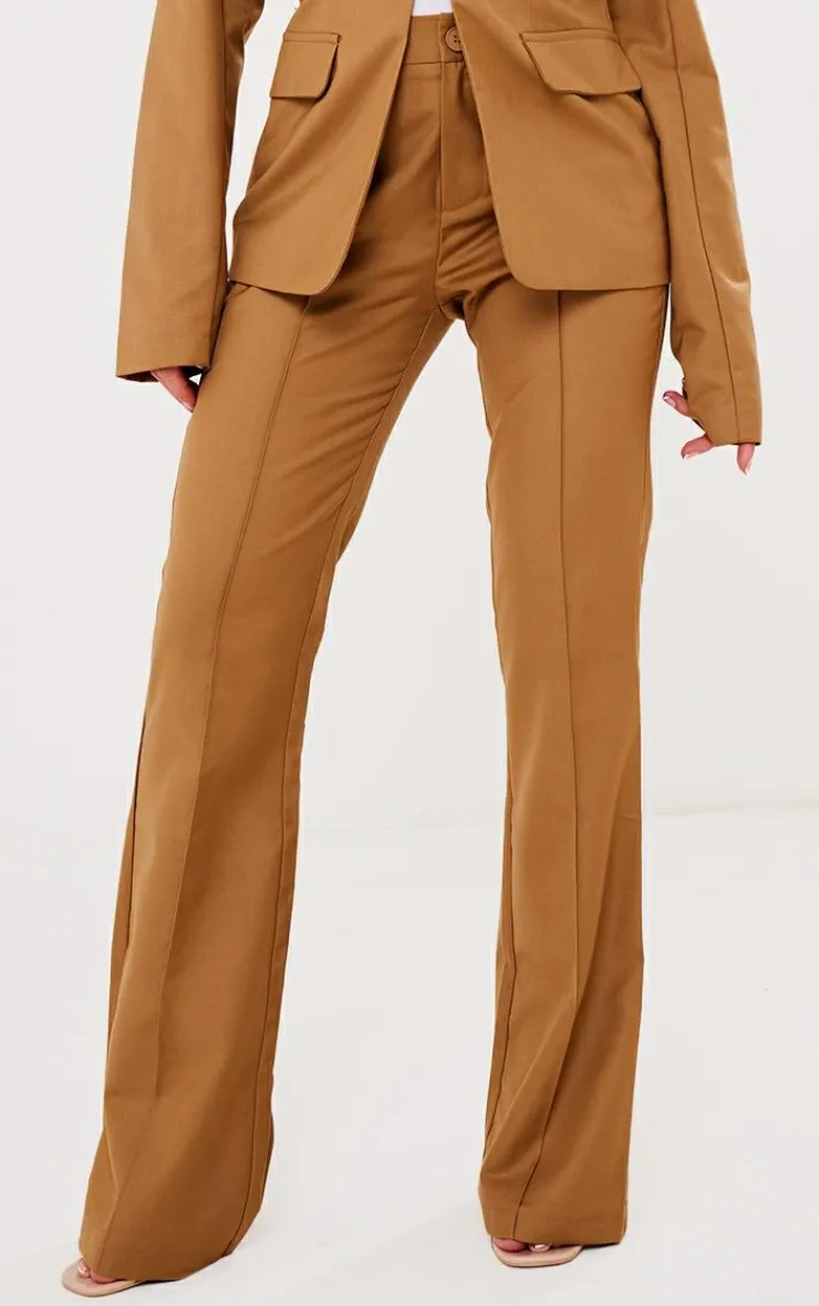 Best PrettyLittleThing Tailored Woven Flared Pants Deep Stone