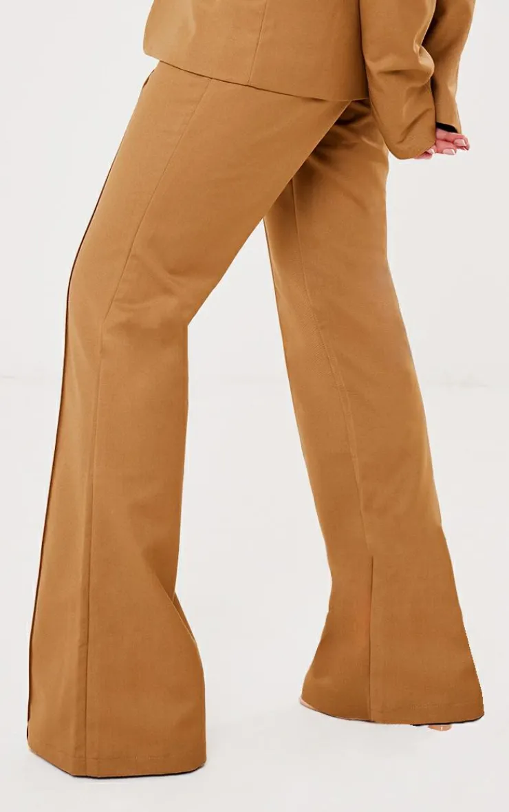 Best PrettyLittleThing Tailored Woven Flared Pants Deep Stone