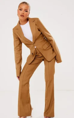 Best PrettyLittleThing Tailored Woven Flared Pants Deep Stone