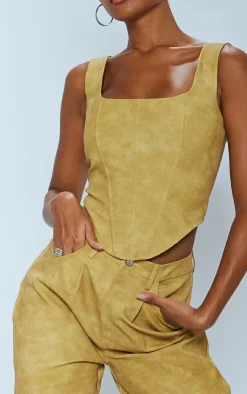 PrettyLittleThing Corsets*Washed Faux Leather Boned Corset