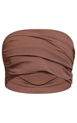 Online PrettyLittleThing Ruched Bandeau Top Deep Taupe