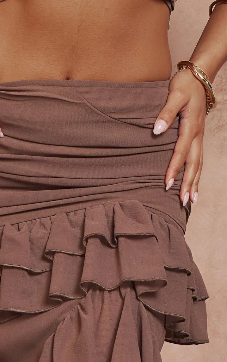 Outlet PrettyLittleThing Ruffle Detail Maxi Skirt Deep Taupe