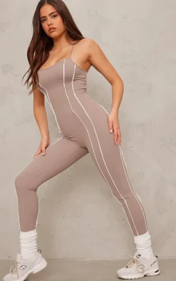PrettyLittleThing Gym Wear*Sculpt Contrast Seam Strappy Long Unitard