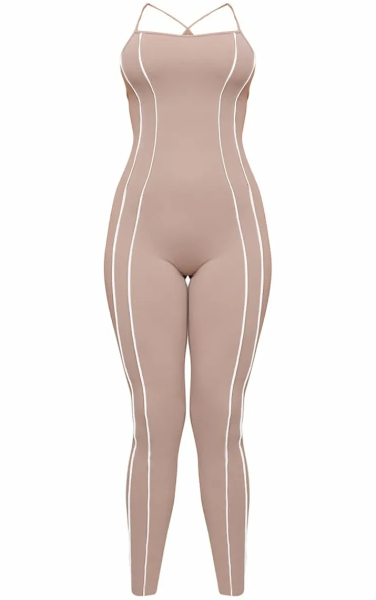 PrettyLittleThing Gym Wear*Sculpt Contrast Seam Strappy Long Unitard