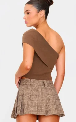 PrettyLittleThing Knitted Tops*Soft Rib Knit One Shoulder Fold Over Crop Top