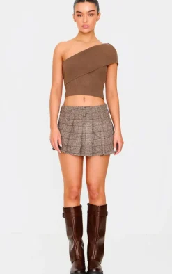 PrettyLittleThing Knitted Tops*Soft Rib Knit One Shoulder Fold Over Crop Top