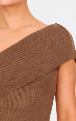 PrettyLittleThing Knitted Tops*Soft Rib Knit One Shoulder Fold Over Crop Top
