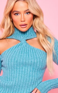 PrettyLittleThing Knitted Tops*Deep Soft Rib Knit High Neck Cut Out Top