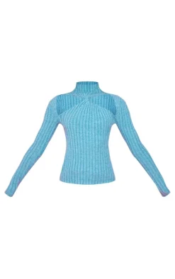 PrettyLittleThing Knitted Tops*Deep Soft Rib Knit High Neck Cut Out Top