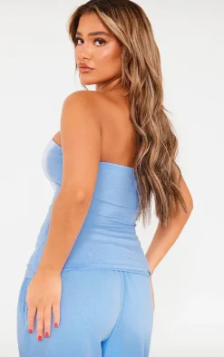 Best PrettyLittleThing Blue Washed Seam Detail Longline Top Denim
