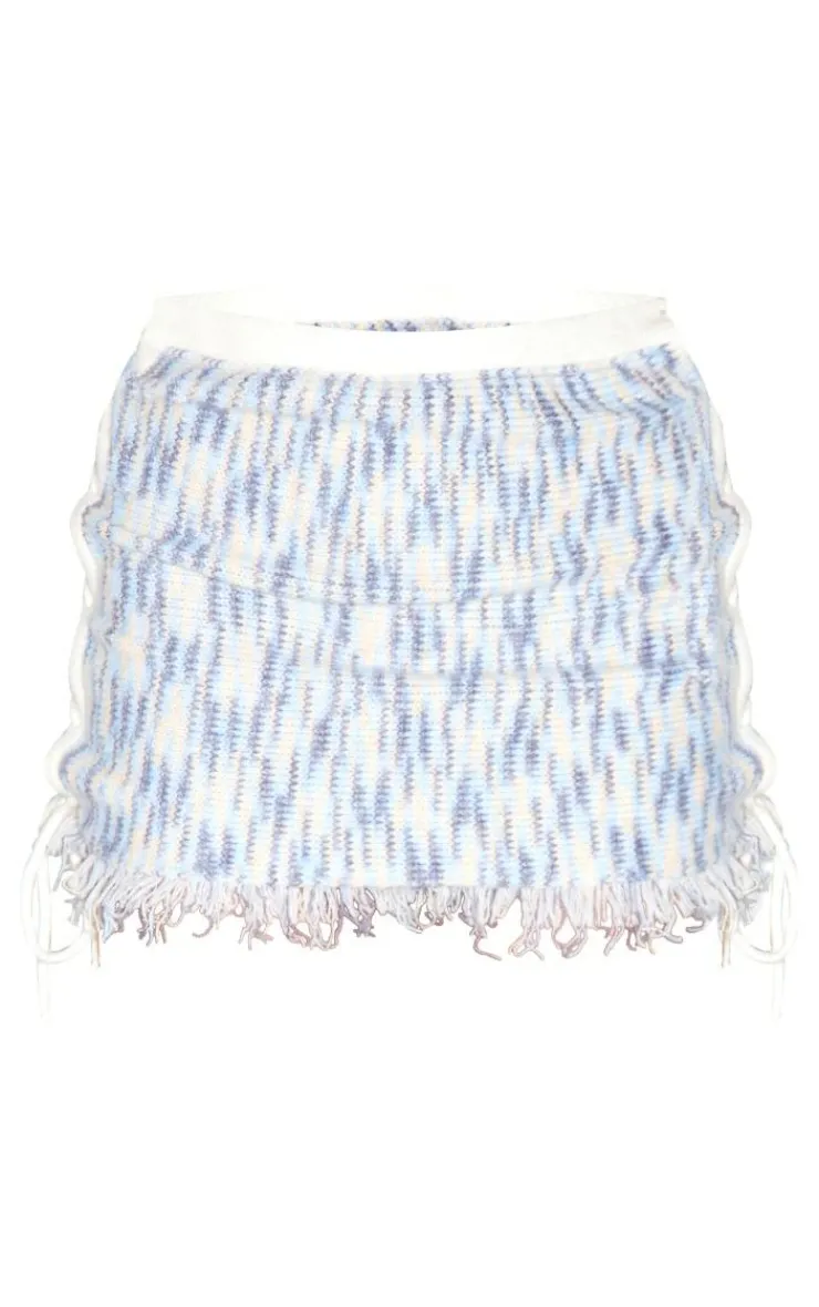 Discount PrettyLittleThing Space Dye Knit Lace Up Side Mini Skirt Denim