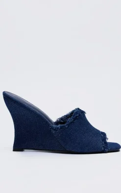 PrettyLittleThing Heeled Sandals*Denim Square Toe Wedge Heeled Sandals