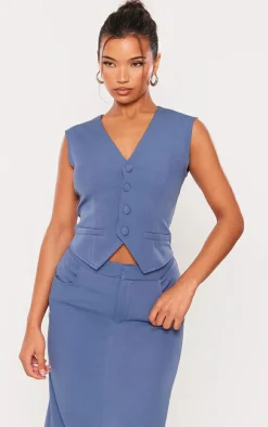 Outlet PrettyLittleThing Tailored Woven Fitted Vest Denim