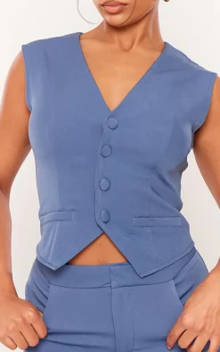 Outlet PrettyLittleThing Tailored Woven Fitted Vest Denim
