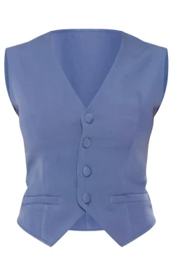 Outlet PrettyLittleThing Tailored Woven Fitted Vest Denim