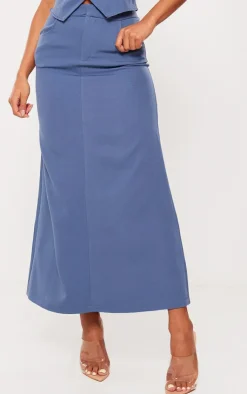 PrettyLittleThing Tailored Woven High Waist Midaxi Skirt Denim