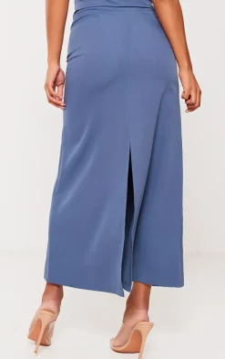 PrettyLittleThing Tailored Woven High Waist Midaxi Skirt Denim
