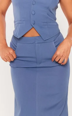 PrettyLittleThing Tailored Woven High Waist Midaxi Skirt Denim