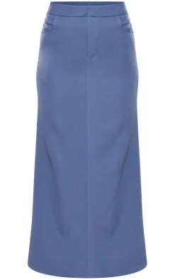 PrettyLittleThing Tailored Woven High Waist Midaxi Skirt Denim