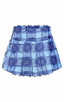 New PrettyLittleThing Textured Woven Trim Detail Mini Skirt Denim