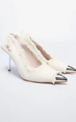 PrettyLittleThing Wide Fit Heels*Denim Toe Cap Wide Fit Sling Back High Stiletto Court Heels