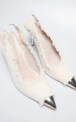 PrettyLittleThing Wide Fit Heels*Denim Toe Cap Wide Fit Sling Back High Stiletto Court Heels