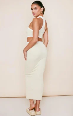 PrettyLittleThing Snatched*Desert Snatched Rib Contrast Binding Cut Out Midaxi Dress