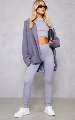 Clearance PrettyLittleThing Dove Grey Wide Structured Snatched Rib Short Sleeve Top Dark Grey