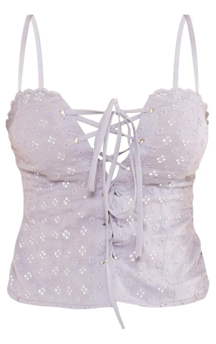 PrettyLittleThing Corsets*Broderie Lace Up Front Longline Corset