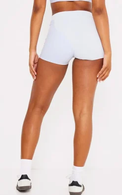 Dusty Blue Cotton Dip Waist Hot Pants