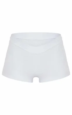 Dusty Blue Cotton Dip Waist Hot Pants