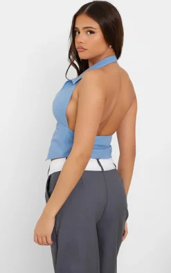 PrettyLittleThing Shirts*Cotton Poplin Halterneck Collar Detail Waist Coat
