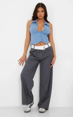 PrettyLittleThing Shirts*Cotton Poplin Halterneck Collar Detail Waist Coat