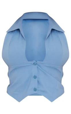 PrettyLittleThing Shirts*Cotton Poplin Halterneck Collar Detail Waist Coat