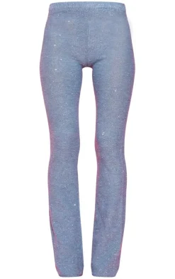 PrettyLittleThing Glitter Knit Flared Pants Dusty Blue