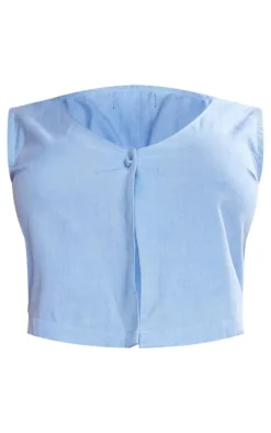 Online PrettyLittleThing Linen Look Button Front Vest Dusty Blue